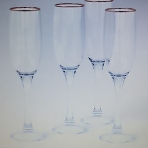 THRESHOLD 4 pc Elegant Clear Champagne Flutes with Gold Rim 5.7 oz 8.78"H New
